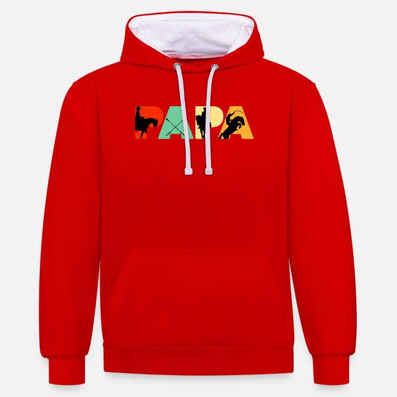 Cavalier Papa Art équestre de silhouettes - Sweat à capuche contrasté - rouge/blanc