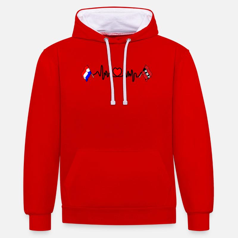 Cardio coeur Drapeau Pays-Bas, Amsterdam - Sweat à capuche contrasté - rouge/blanc