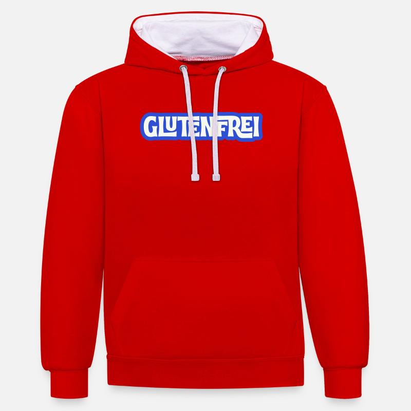 Glutenfrei Logo Blau Statement - Kontrast-Hoodie - Rot/Weiß