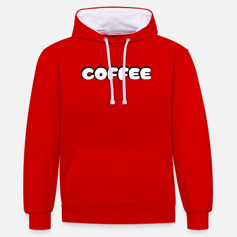 Café Lettrage Design Café - Sweat à capuche contrasté - rouge/blanc
