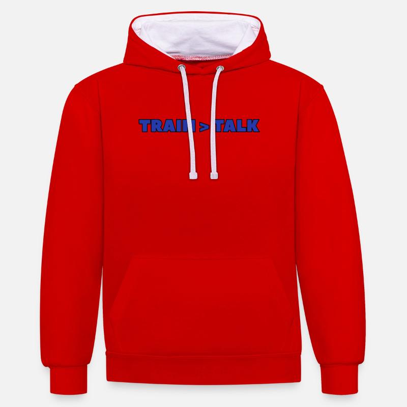 Train > Talk – Gym & Fighter Mindset Design - Sweat à capuche contrasté - rouge/blanc