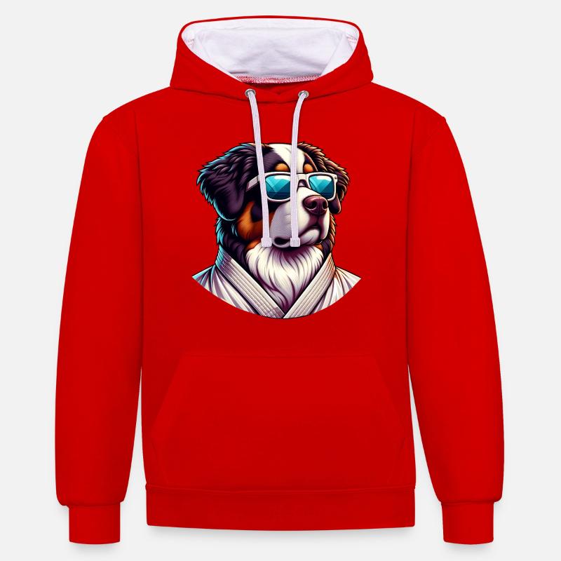Drôle de bouvier bernois karaté - Sweat à capuche contrasté - rouge/blanc
