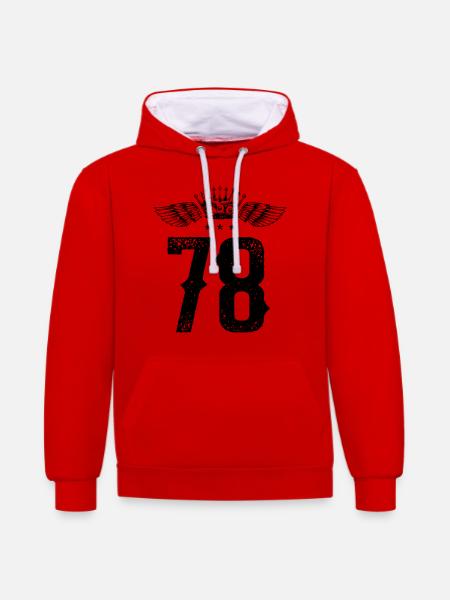 78 Number crown - Contrast hoodie - red/white