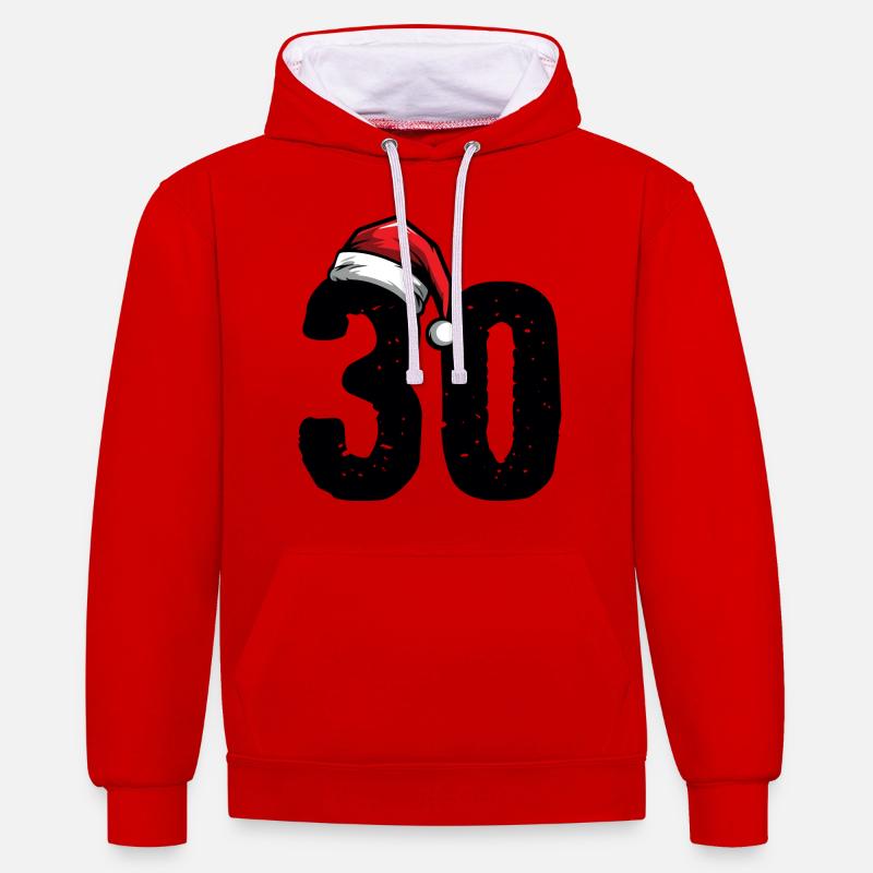 30 Numéro Noël - Sweat à capuche contrasté - rouge/blanc