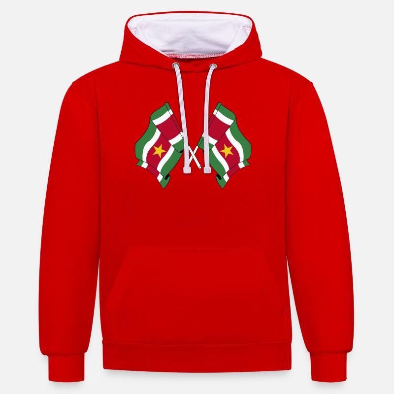 Deux drapeaux croisés du Suriname - Sweat à capuche contrasté - rouge/blanc
