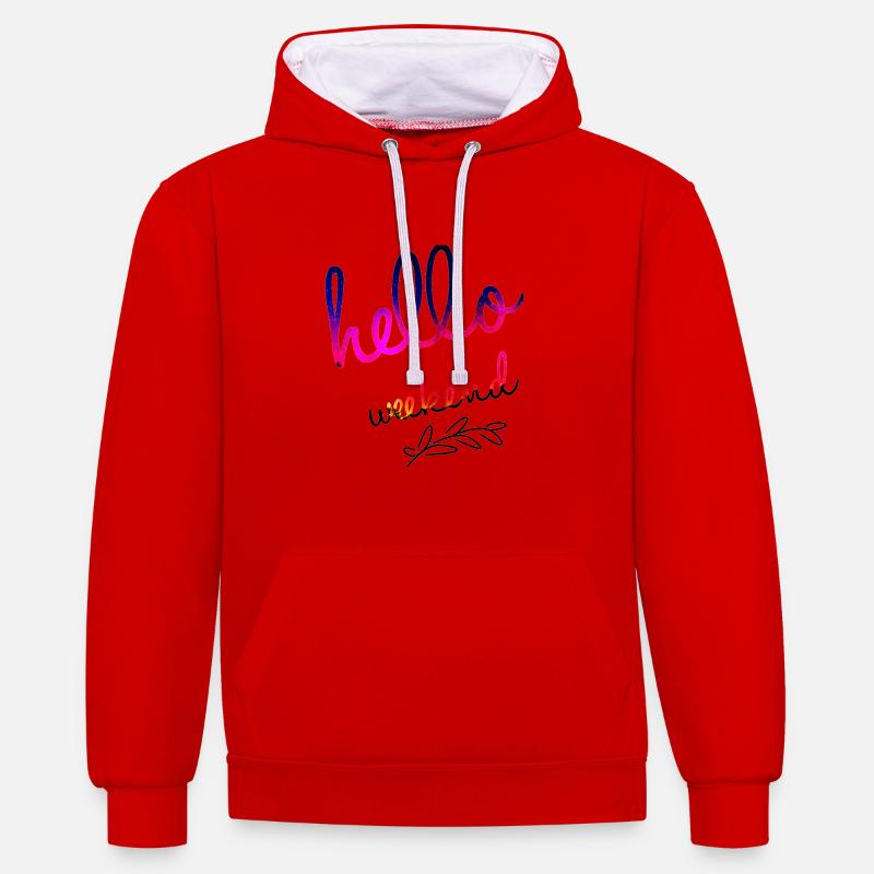 Hello Weekend weekend lettering gift - Contrast hoodie - red/white