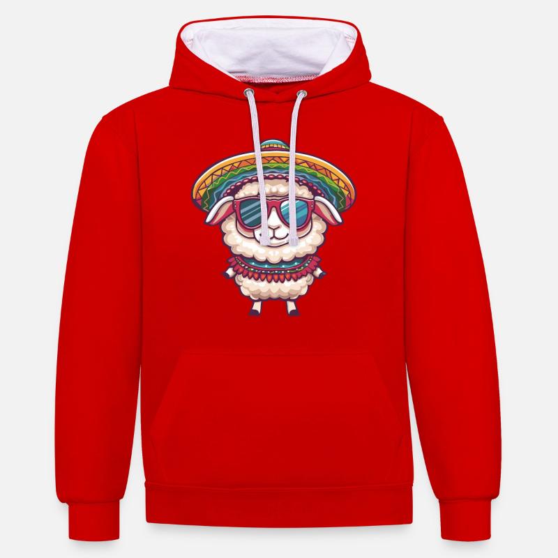 mouton bande dessinée drôle sombrero - Sweat à capuche contrasté - rouge/blanc