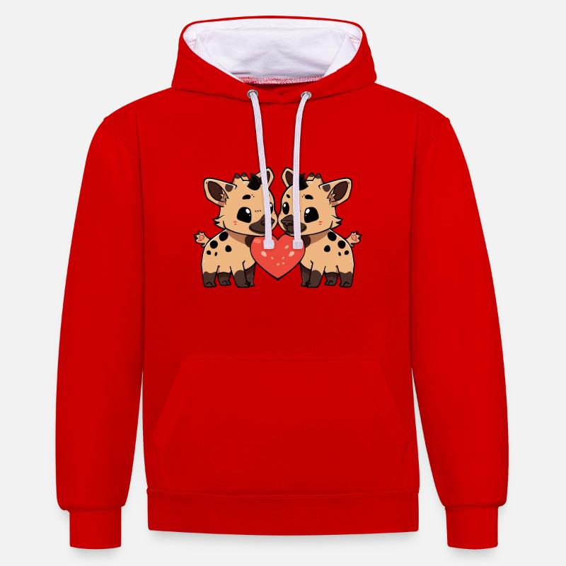 Hyène Couple Saint-Valentin - Sweat à capuche contrasté - rouge/blanc