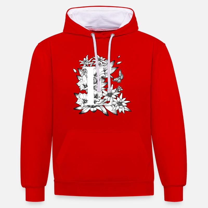 Initiale E - Kontrast-Hoodie - Rot/Weiß