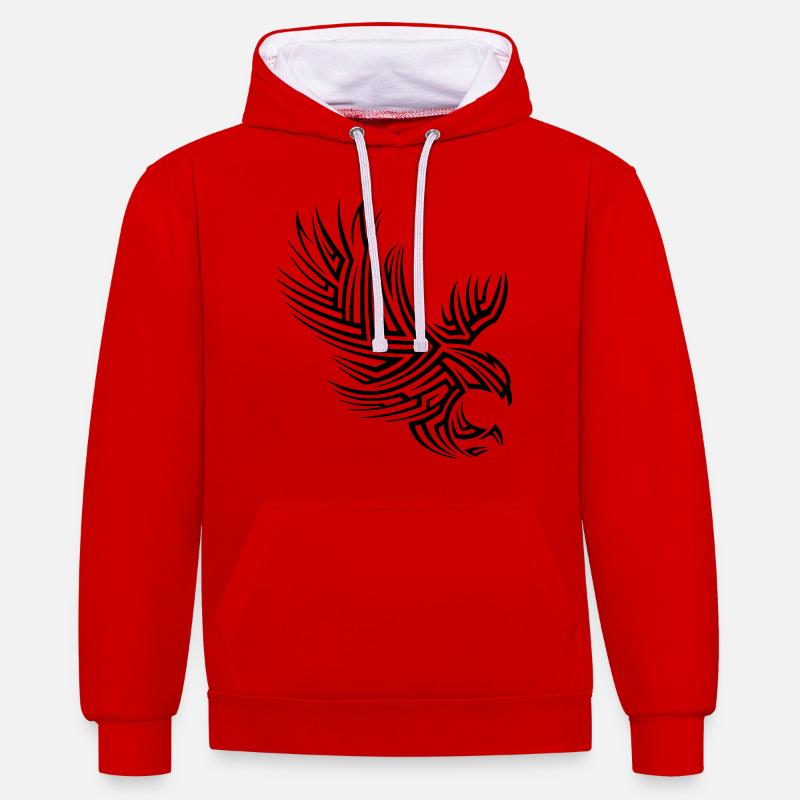 Tatouage tribal d’aigle - Sweat à capuche contrasté - rouge/blanc