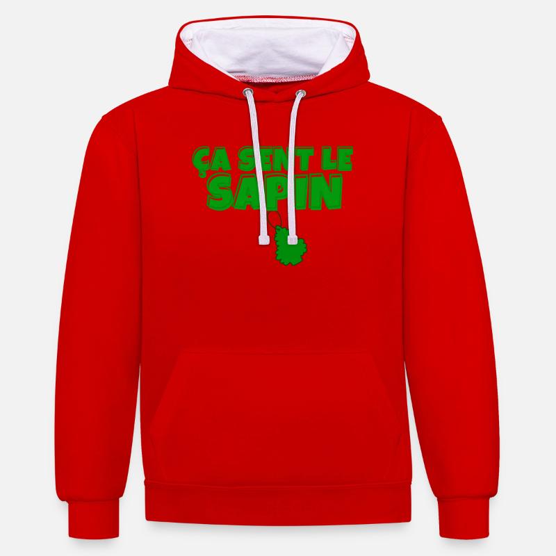 sapin, ça sent le sapin, Noël - Sweat à capuche contrasté - rouge/blanc