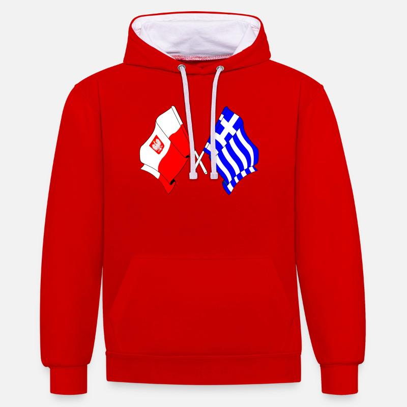 Drapeau Pologne, drapeau Grèce - Sweat à capuche contrasté - rouge/blanc