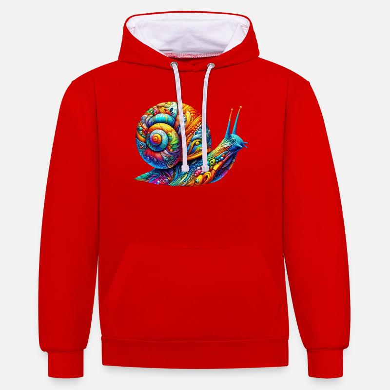 Escargot - Sweat à capuche contrasté - rouge/blanc