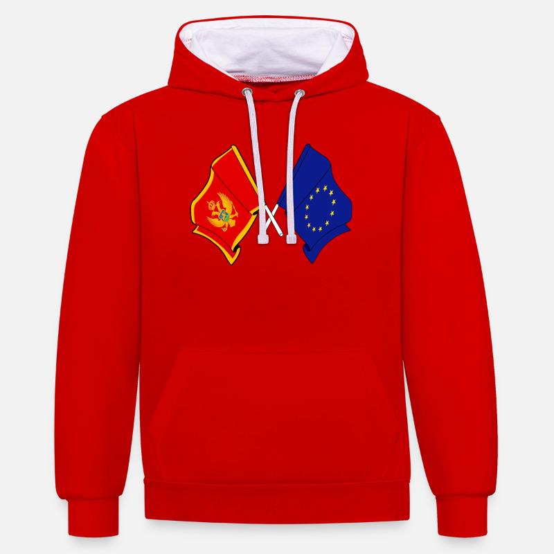 Drapeau du Monténégro, drapeau de l’Europe - Sweat à capuche contrasté - rouge/blanc