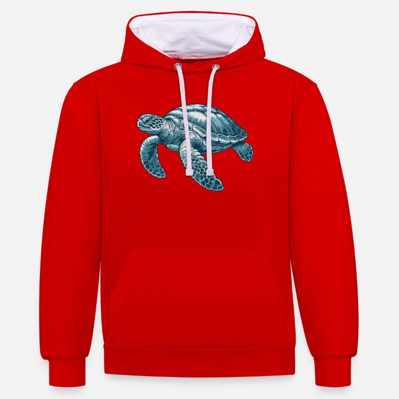 Tortue marine - Sweat à capuche contrasté - rouge/blanc