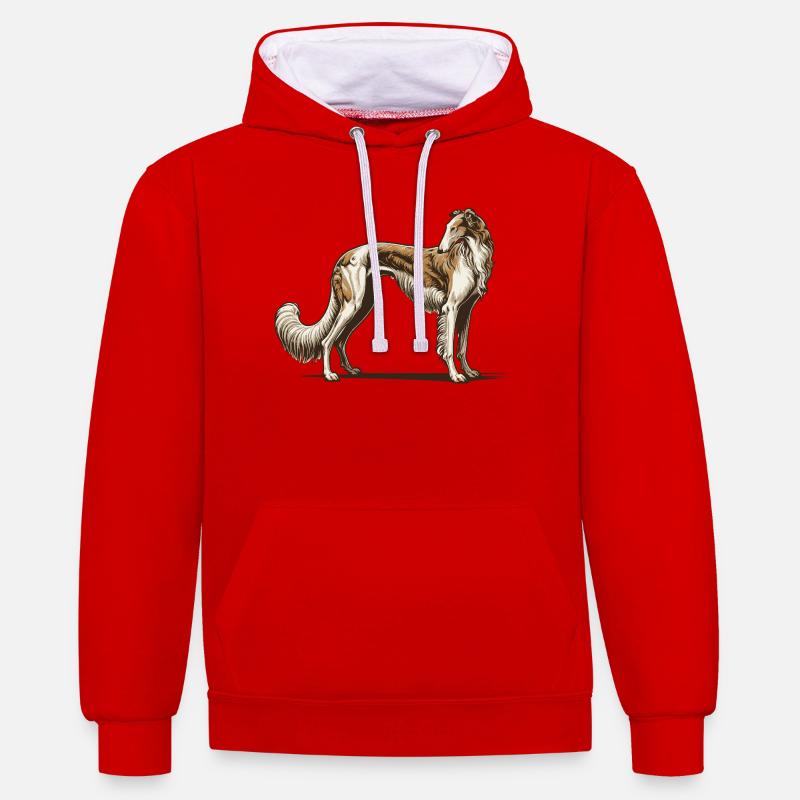 Barzoï - Sweat à capuche contrasté - rouge/blanc