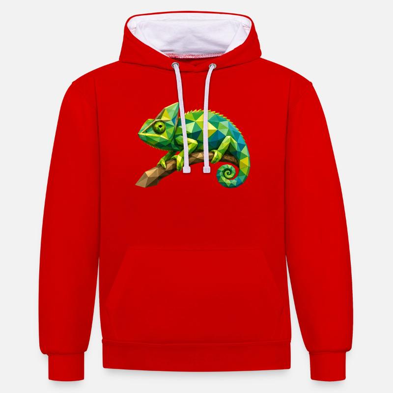 Branche géométrique du caméléon - Sweat à capuche contrasté - rouge/blanc
