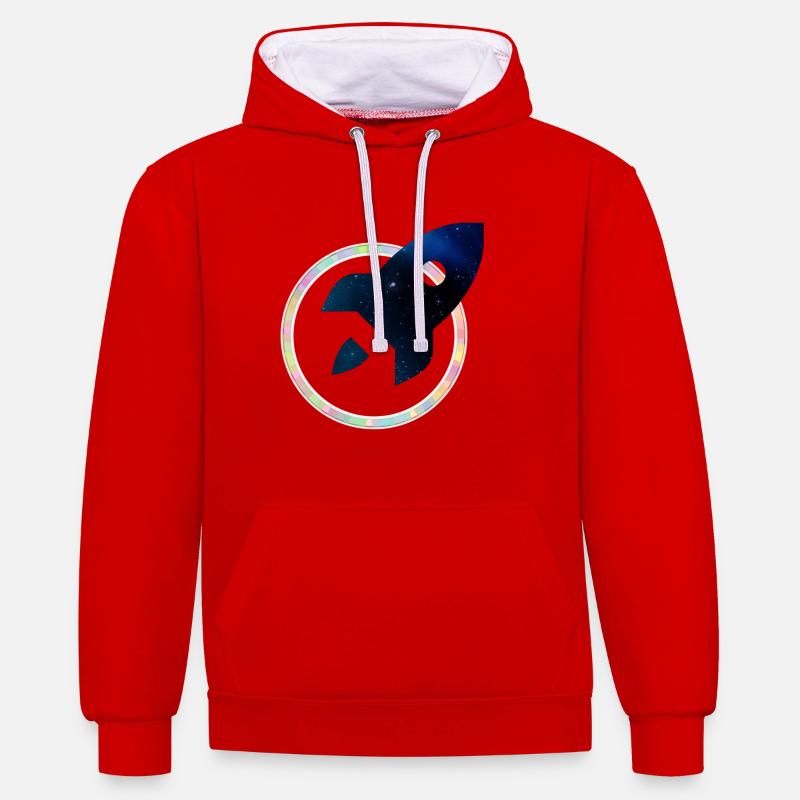 Fusée, espace - Sweat à capuche contrasté - rouge/blanc