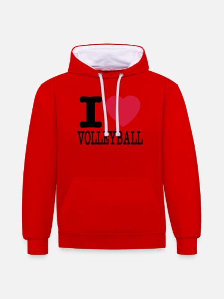 i love volleyball / ik hou van volleybal shirt - Contrast hoodie - rood/wit