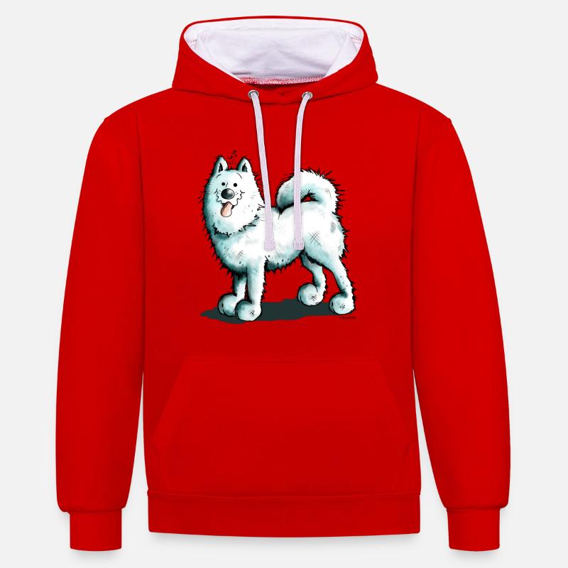 Sammy Samoyed - Samoyède - Sweat à capuche contrasté - rouge/blanc