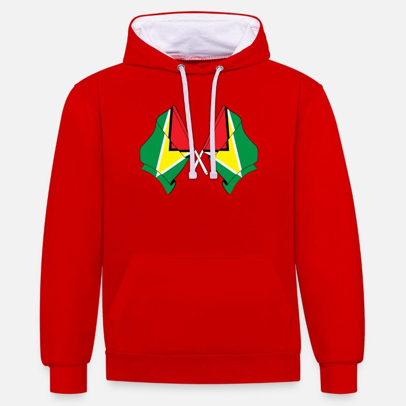 Deux drapeaux croisés de la Guyane - Sweat à capuche contrasté - rouge/blanc