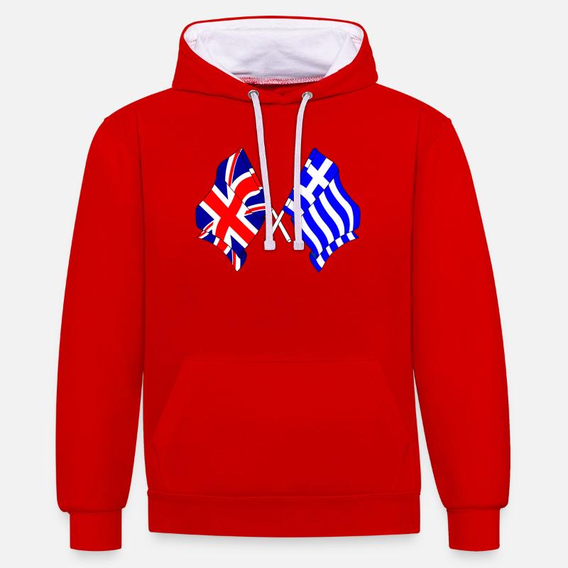 Drapeau Angleterre, drapeau Grèce - Sweat à capuche contrasté - rouge/blanc
