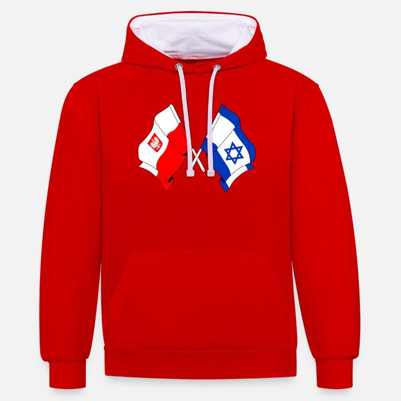 Drapeau de la Pologne, drapeau d’Israël - Sweat à capuche contrasté - rouge/blanc
