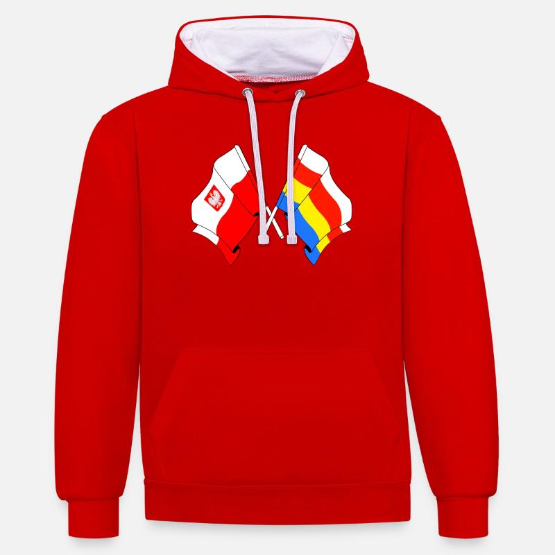 Drapeau de la Pologne, Podlachie croisée - Sweat à capuche contrasté - rouge/blanc