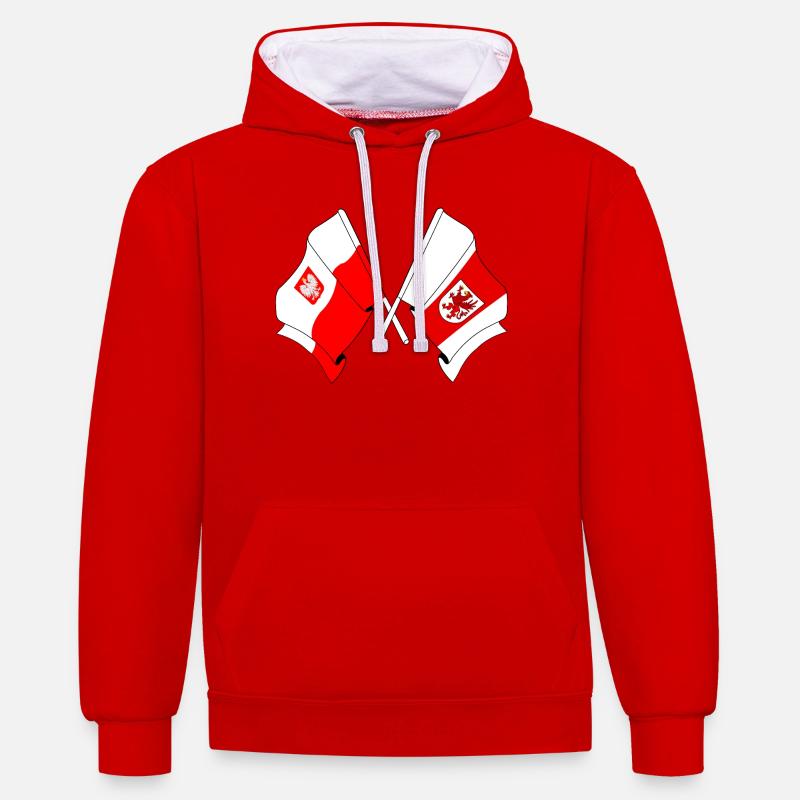 Drapeau Pologne, Poméranie croisé - Sweat à capuche contrasté - rouge/blanc