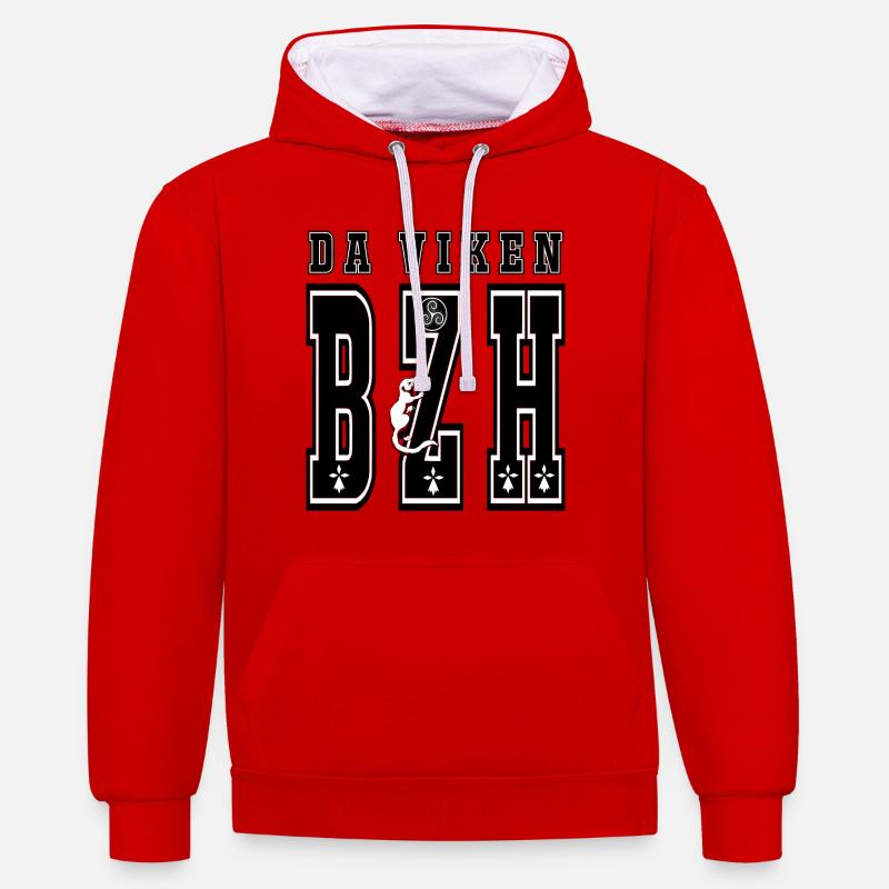 da viken BZH - Sweat à capuche contrasté - rouge/blanc
