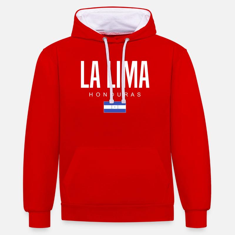 La Lima, Honduras, Honduras - Sweat à capuche contrasté - rouge/blanc