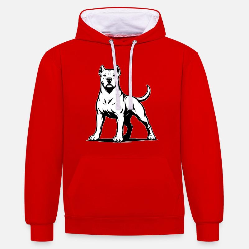 Dogo Argentino dans une pose fière - Sweat à capuche contrasté - rouge/blanc