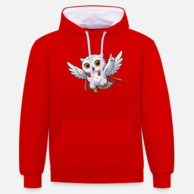 Coole Eule Motivationssprüche Held Schneeeule - Kontrast-Hoodie - Rot/Weiß