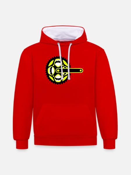Bicycle Chainring Icon - Contrast hoodie - red/white