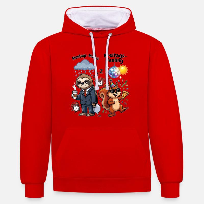 Mode lundi vs sensation du vendredi - Sweat à capuche contrasté - rouge/blanc