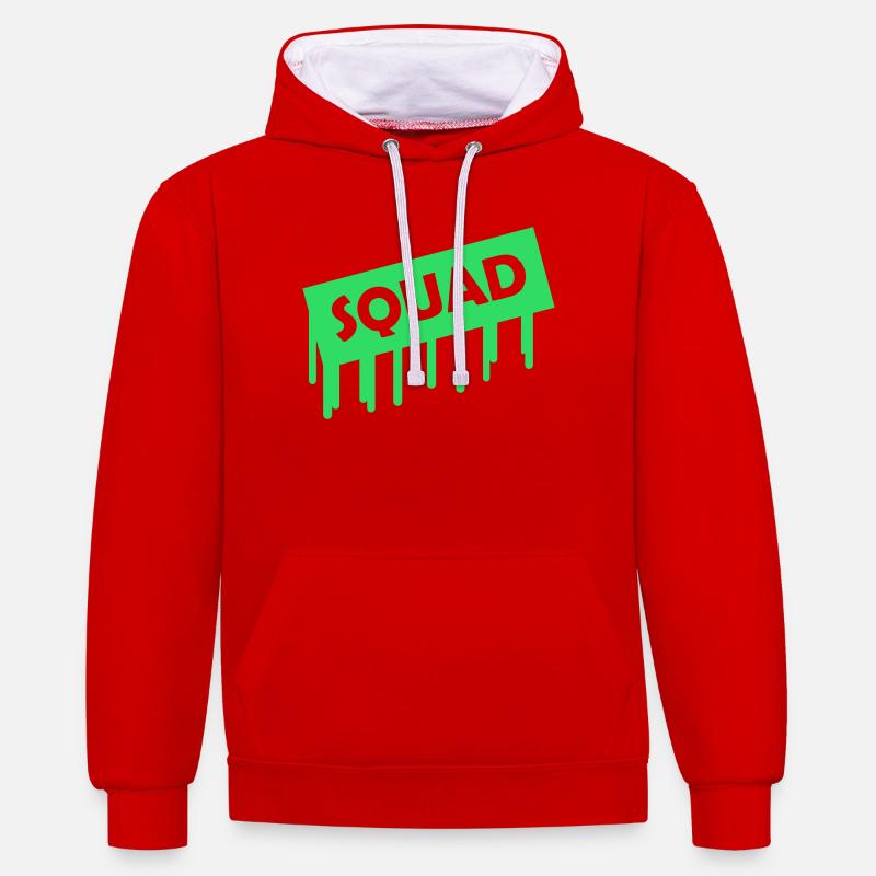 squad- - Kontrast-Hoodie - Rot/Weiß