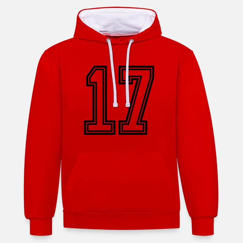 17 Symbole numérique - Sweat à capuche contrasté - rouge/blanc
