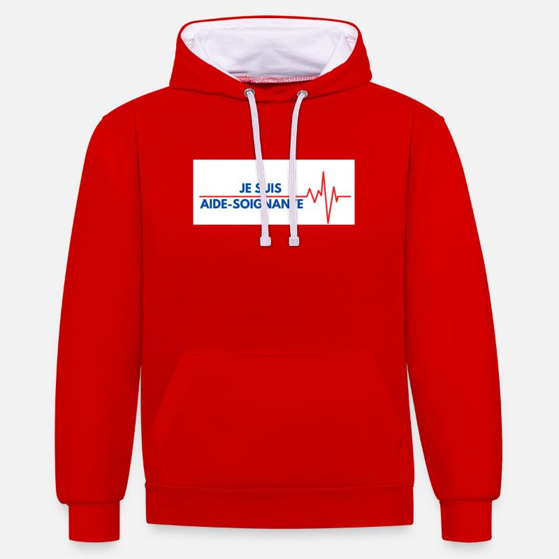 je suis aide soignante - Sweat à capuche contrasté - rouge/blanc