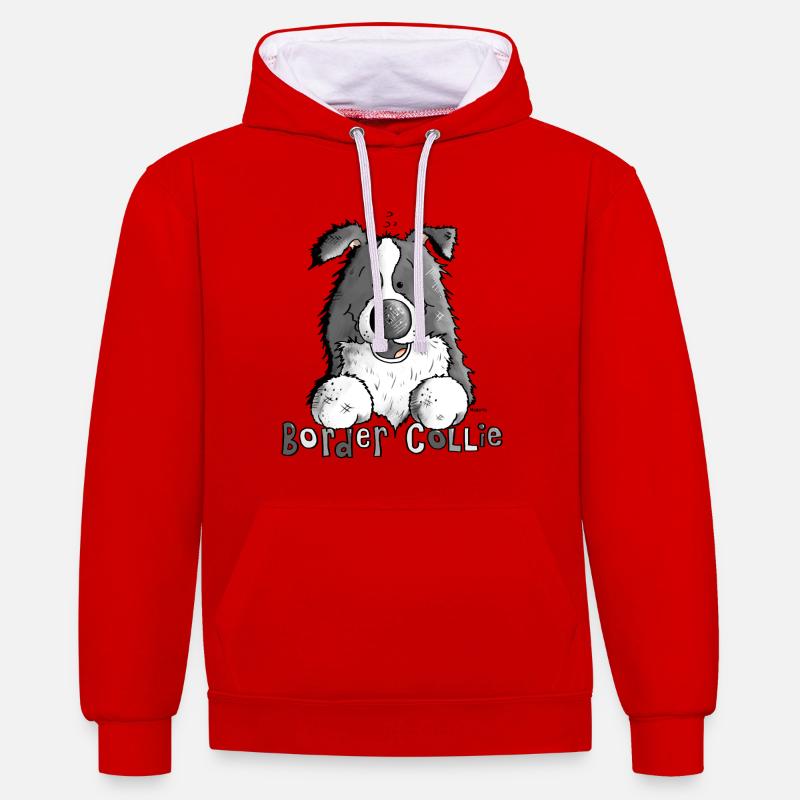 Petit Boder Collie - Chien de Berger - Sweat à capuche contrasté - rouge/blanc