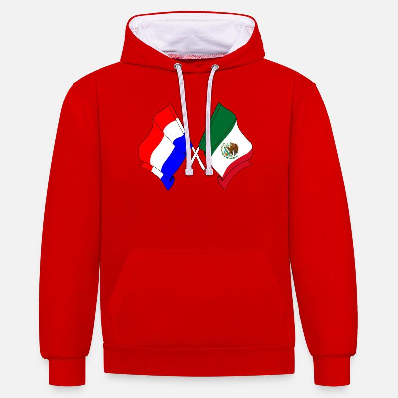 Drapeau Pays-Bas, drapeau Mexique - Sweat à capuche contrasté - rouge/blanc