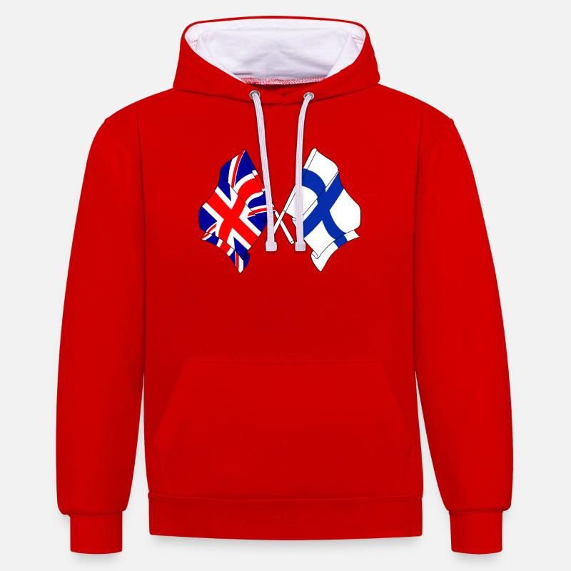 Drapeau Angleterre, drapeau Finlande - Sweat à capuche contrasté - rouge/blanc