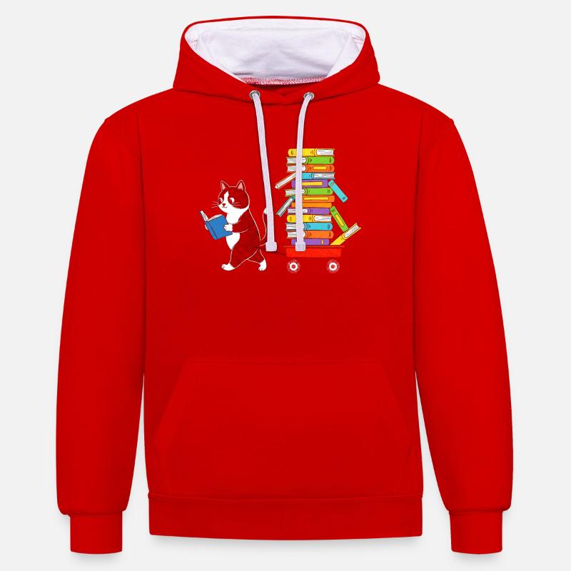 Reading kitten pulls book trolley - Contrast hoodie - red/white