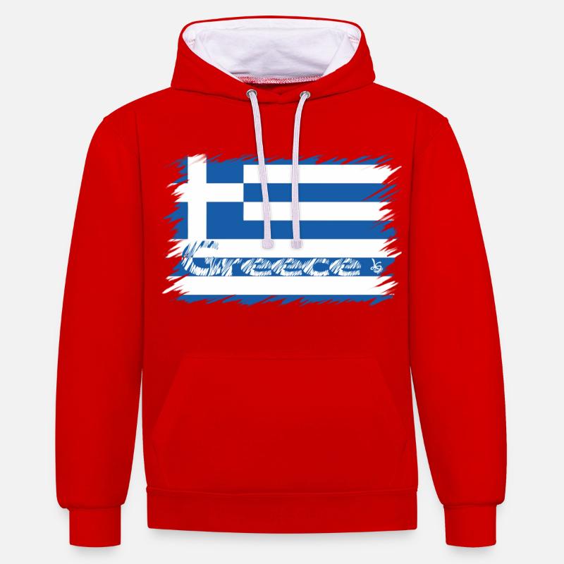 Grèce - Sweat à capuche contrasté - rouge/blanc