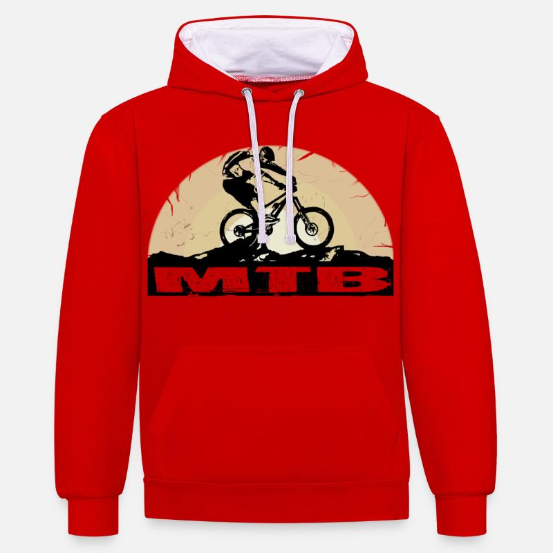 Vélo VTT - Sweat à capuche contrasté - rouge/blanc