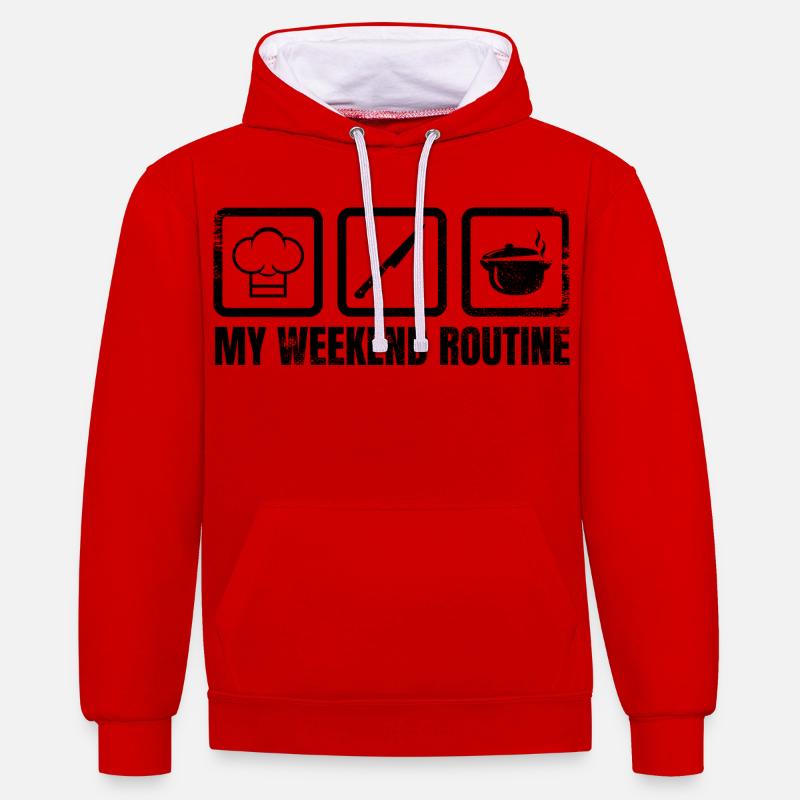 Ma routine du week-end - Sweat à capuche contrasté - rouge/blanc