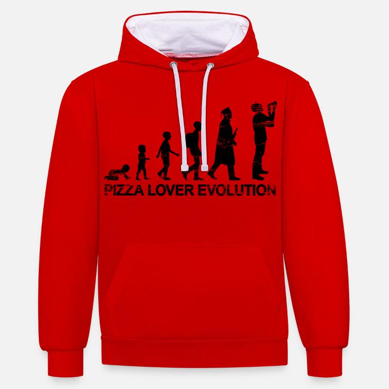 L'évolution des amateurs de pizza - Sweat à capuche contrasté - rouge/blanc