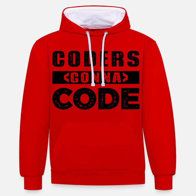 Codeurs qui passent au code - Sweat à capuche contrasté - rouge/blanc