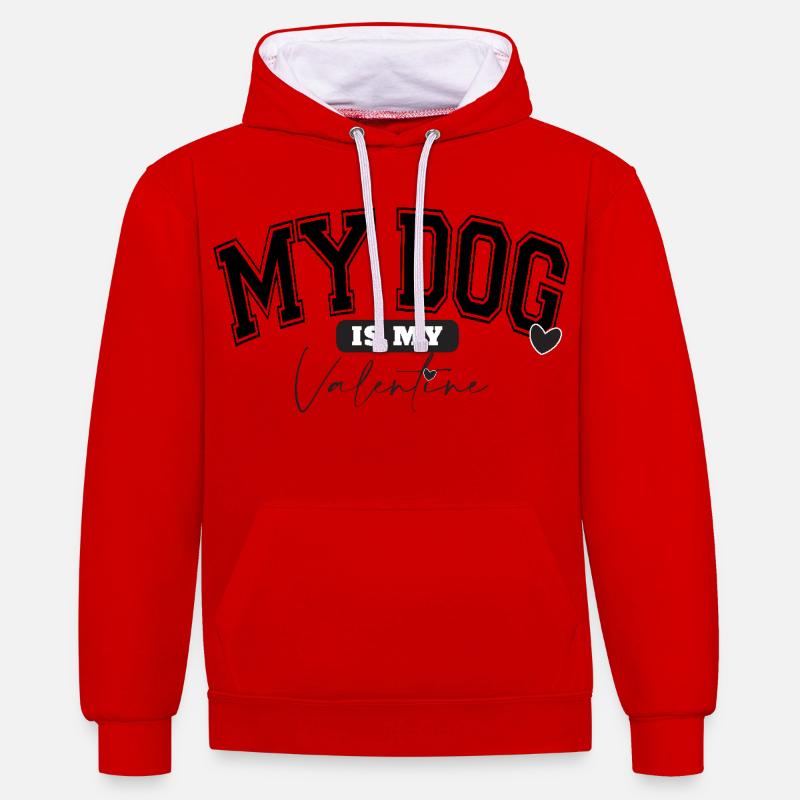 MON CHIEN EST MON VALENTIN - Sweat à capuche contrasté - rouge/blanc