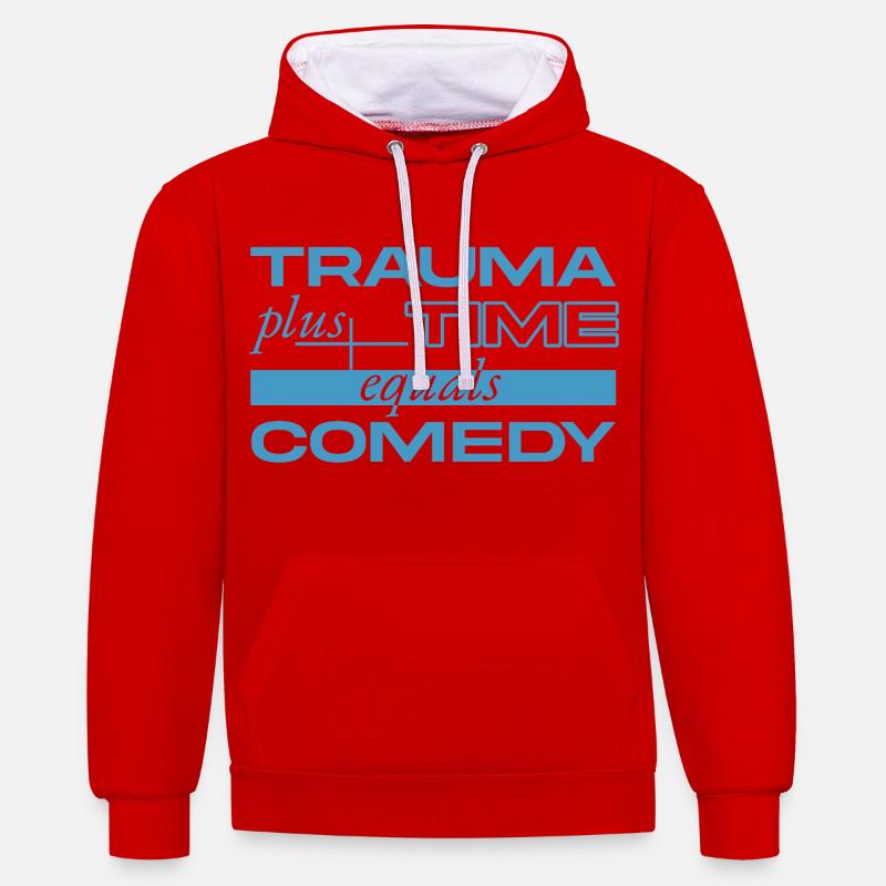 Traumatisme + Temps = Comédie - Sweat à capuche contrasté - rouge/blanc