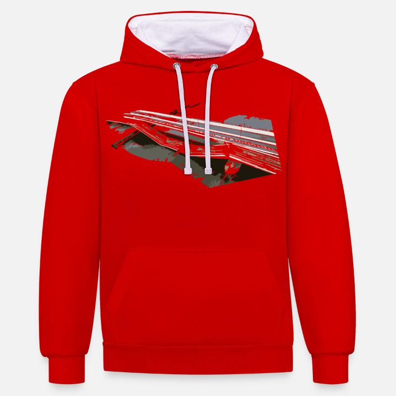 Effondrement d’un pont - Sweat à capuche contrasté - rouge/blanc